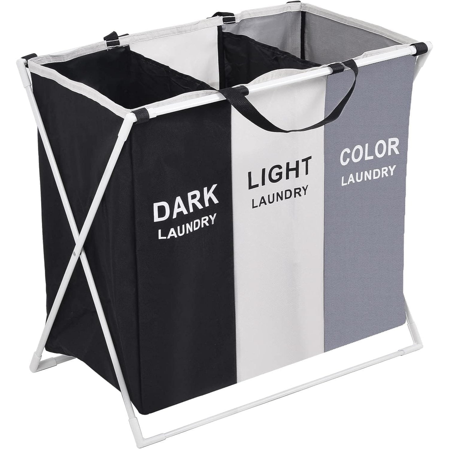 Laundry Basket 3 Sections Folding Laundry Basket Storage Bag Dirty Laundry Basket Bedroom Laundry Room Bathroom Black White Grey