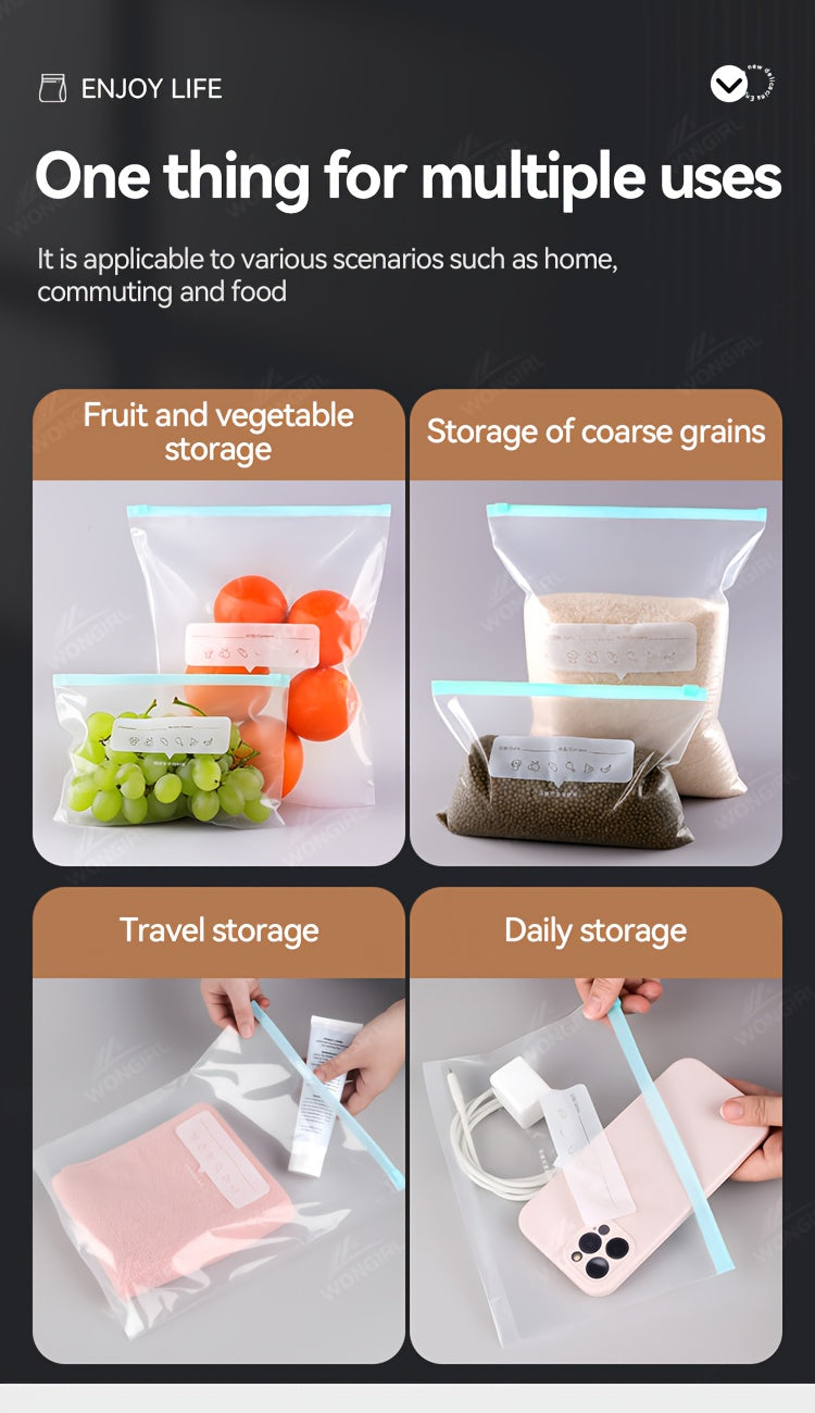 60pcs Reusable Food Storage Bags - 3 Sizes Available, Zipper Sealed & Leak-Proof, Suitable for Fruits, Vegetables, Meat & Grains, Essential for Kitchen Organization