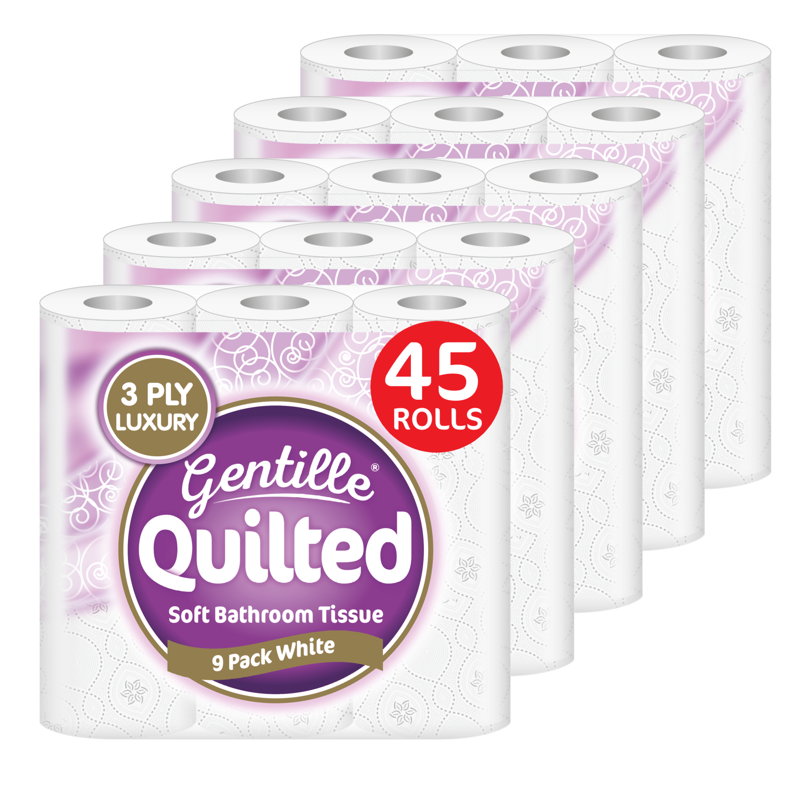Toilet Tissue 45 rolls. Gentille Quilted Bathroom Tissue Luxury 3-Ply Toilet Paper Soft, Strong, & Responsibly