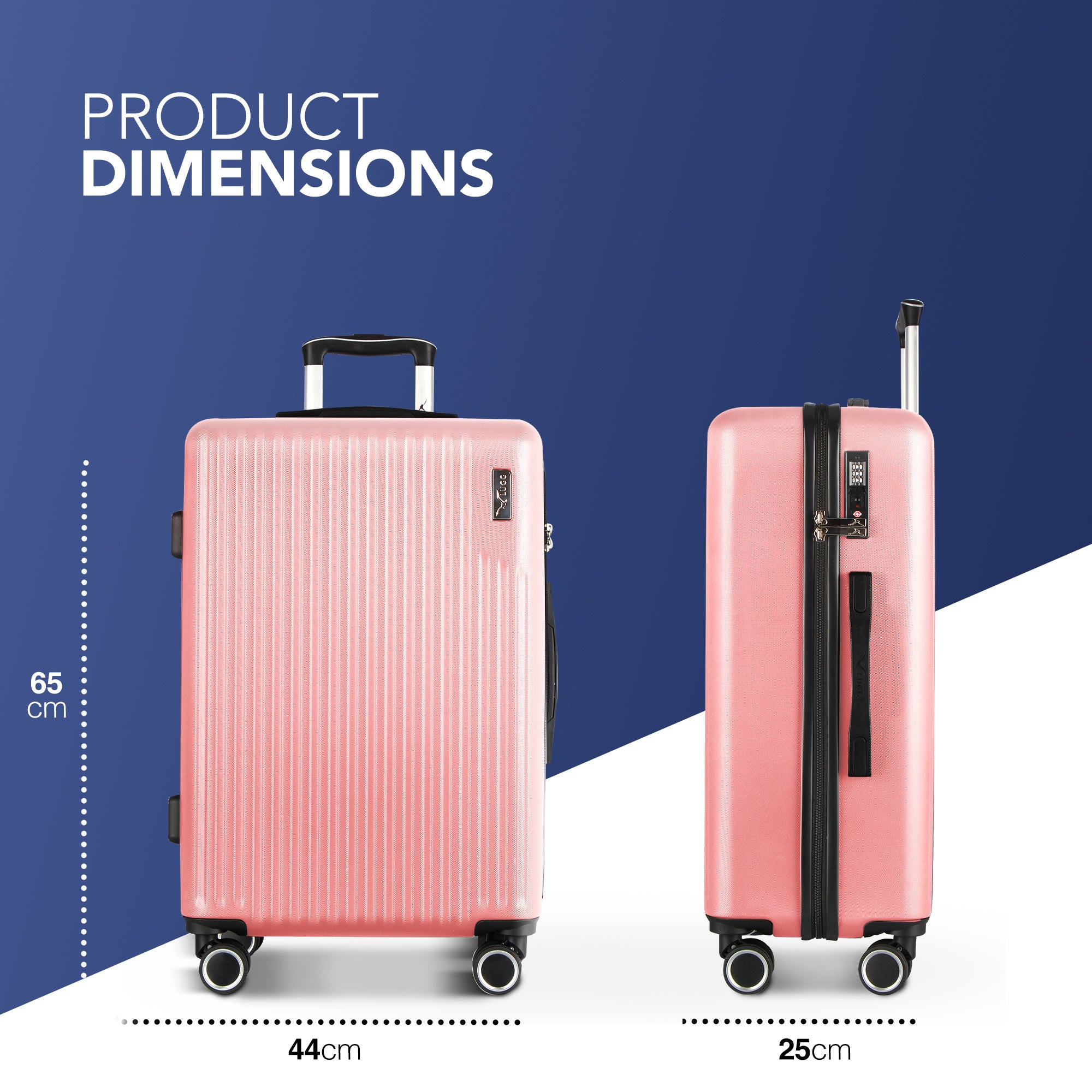 LUGG 65 x 25 x 44cm Vacay Suitcase ABS Luggage with TSA Indent Lock, Aluminium Trolley Handle, 360° Spinner Wheels, Water-Resistant & Durable Material - Airline Compatible (24inch)