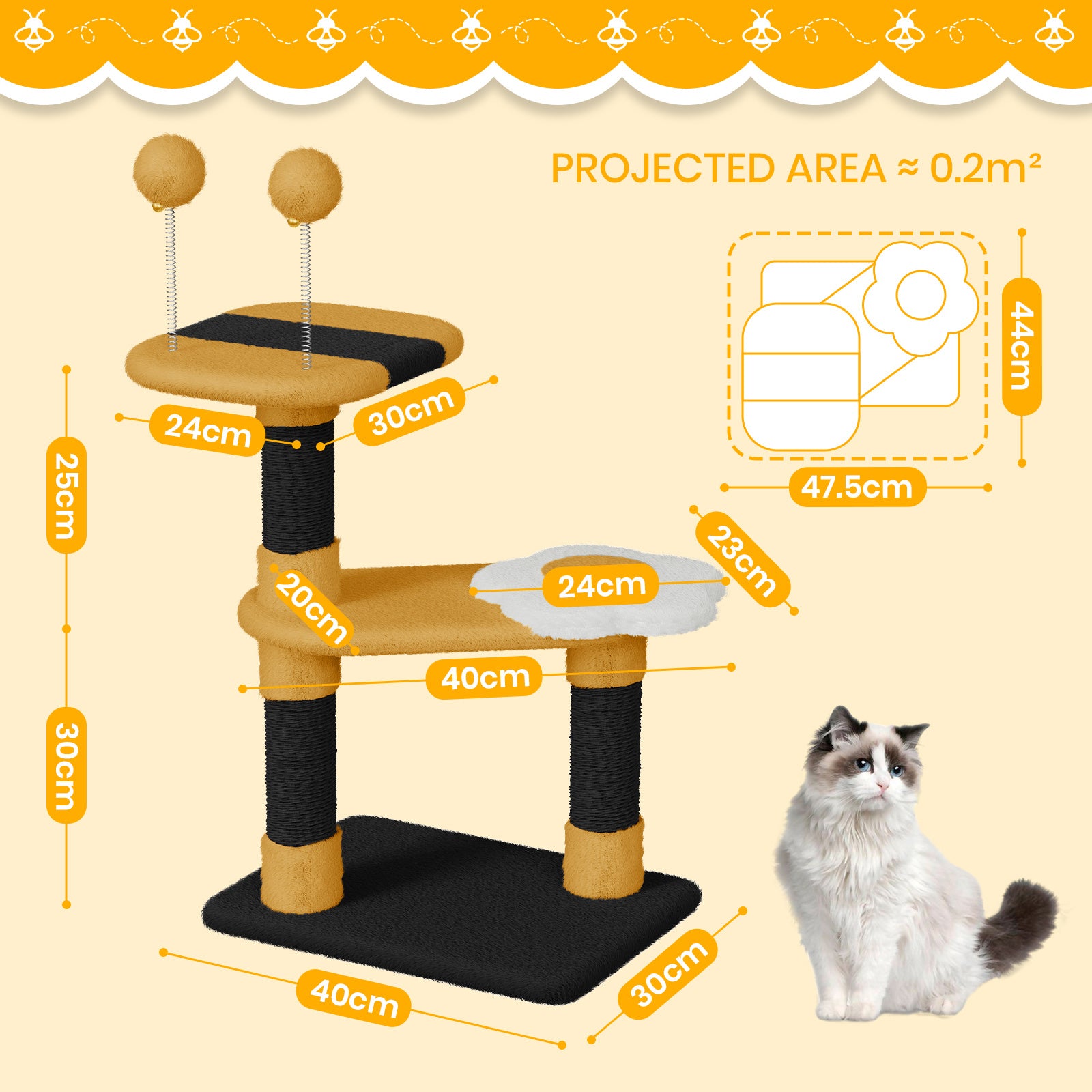 Dogat Bee - Themed Cat Tree with Scratching Posts, Interactive Kitten Furniture for Indoor Cats - Durable, Space - Saving & Easy to Assemble