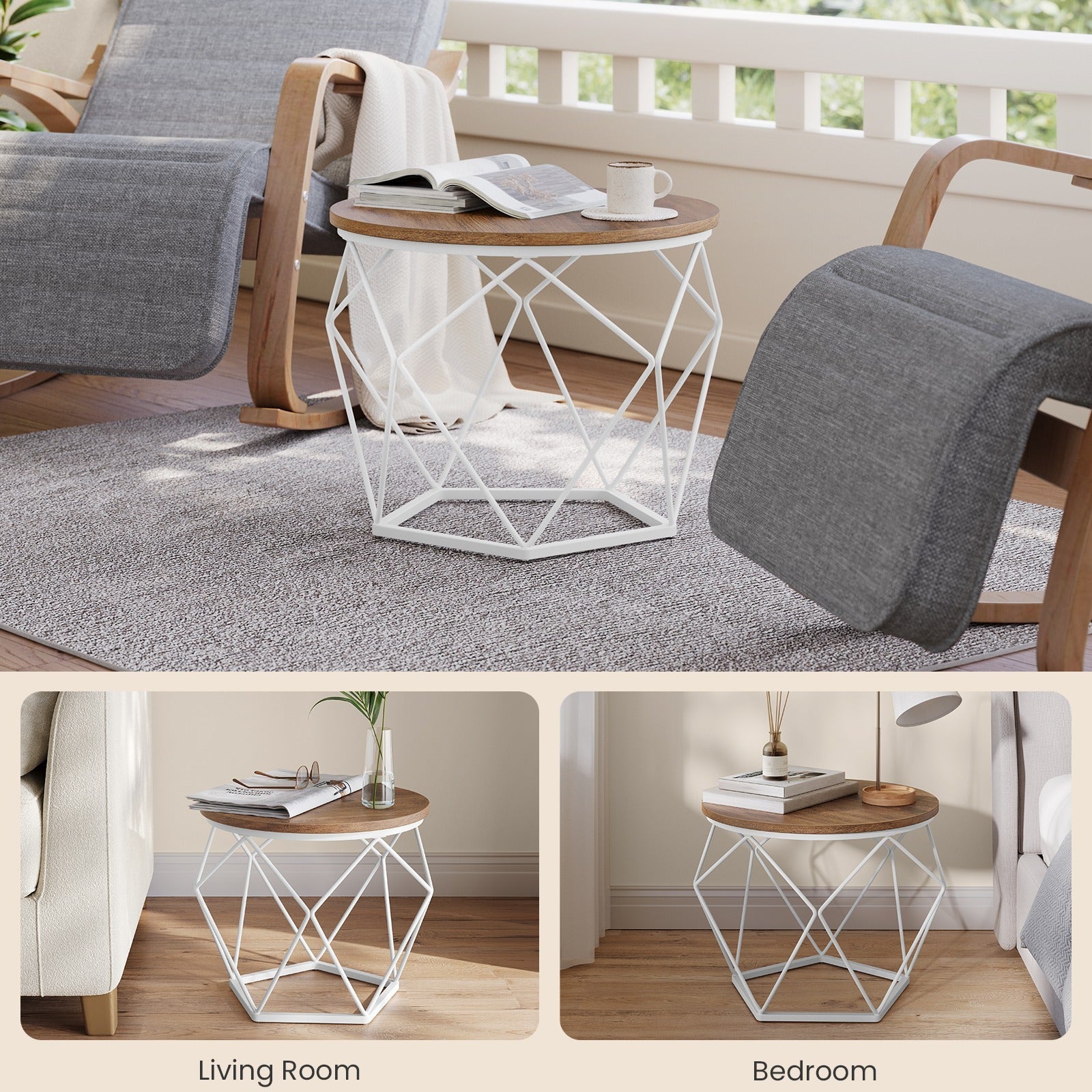 Small Round Coffee Table Set of 2, with Steel Frame, for Living Room, Bedroom, Office