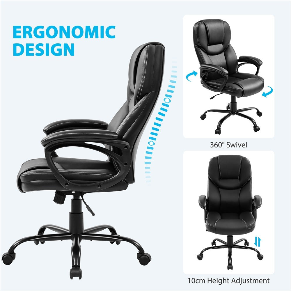 Costoffs Executive Office Chair Swivel Chair Faux Leather Manager Chair Big and Tall Office Chair High Back Computer Desk Chair with Swivel Seat, Black/White