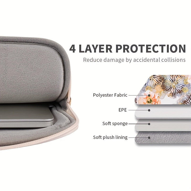 Shockproof Laptop Case Notebook Bag with Floral Print - Durable, Zipper Closure, Compatible with MagicBook SurfaceBook, Casual Style