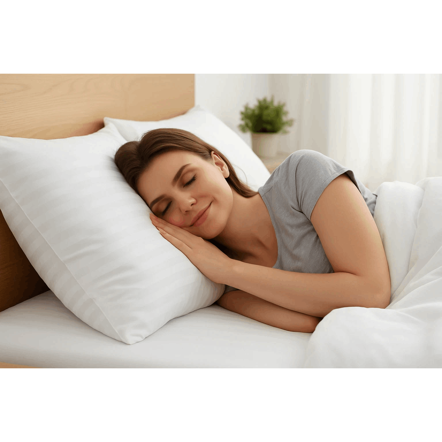 2-Pack Luxury Striped Filled Pillows – Extra Deep Bounce Back Bed Pillows for Back, Side & Stomach Sleepers – Soft, Breathable & Supportive – White or Grey – UK Standard Size