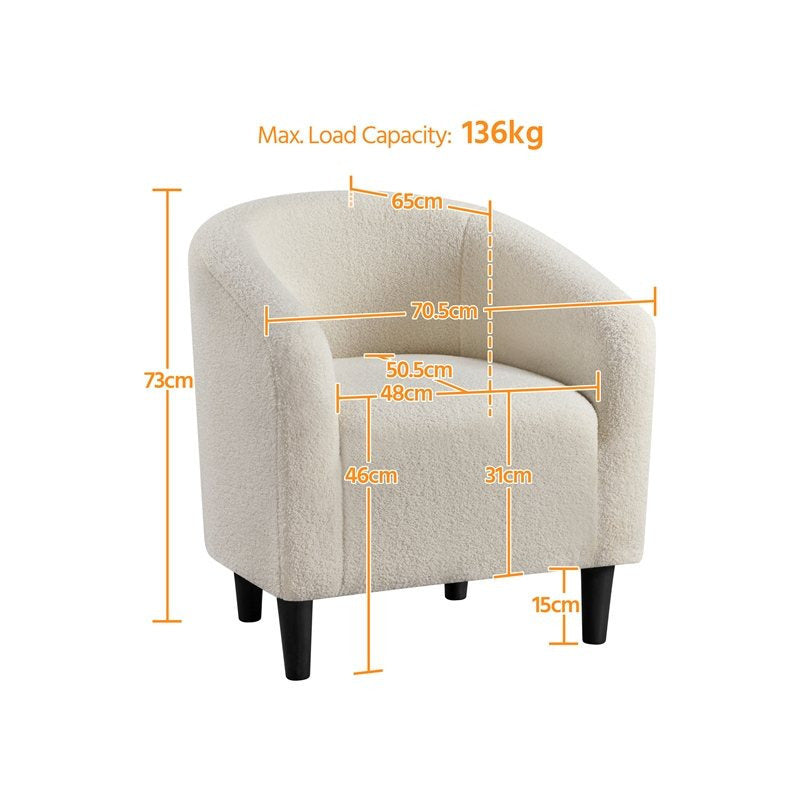 Costoffs Accent Chair, Boucle Arm Chair, Upholstered Arm Chair, Barrel Chair, Barrel Club Chair with Rounded Back/Robust Legs/Armrests for Living Room/Bedroom/Office/Home, Dark Gray/Ivory/Mustard Yellow/Black