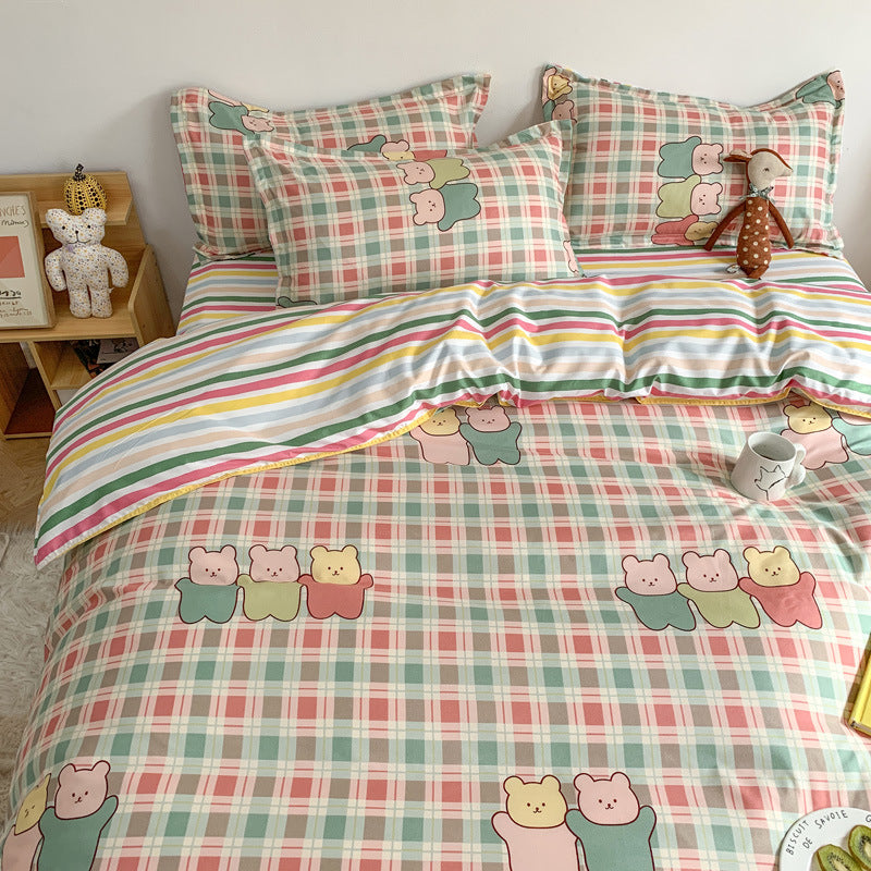 Four-Piece Cute Cartoon Bed Sheet Set: Add a touch of fun and whimsy to your bedroom with these adorable cartoon-themed sheets