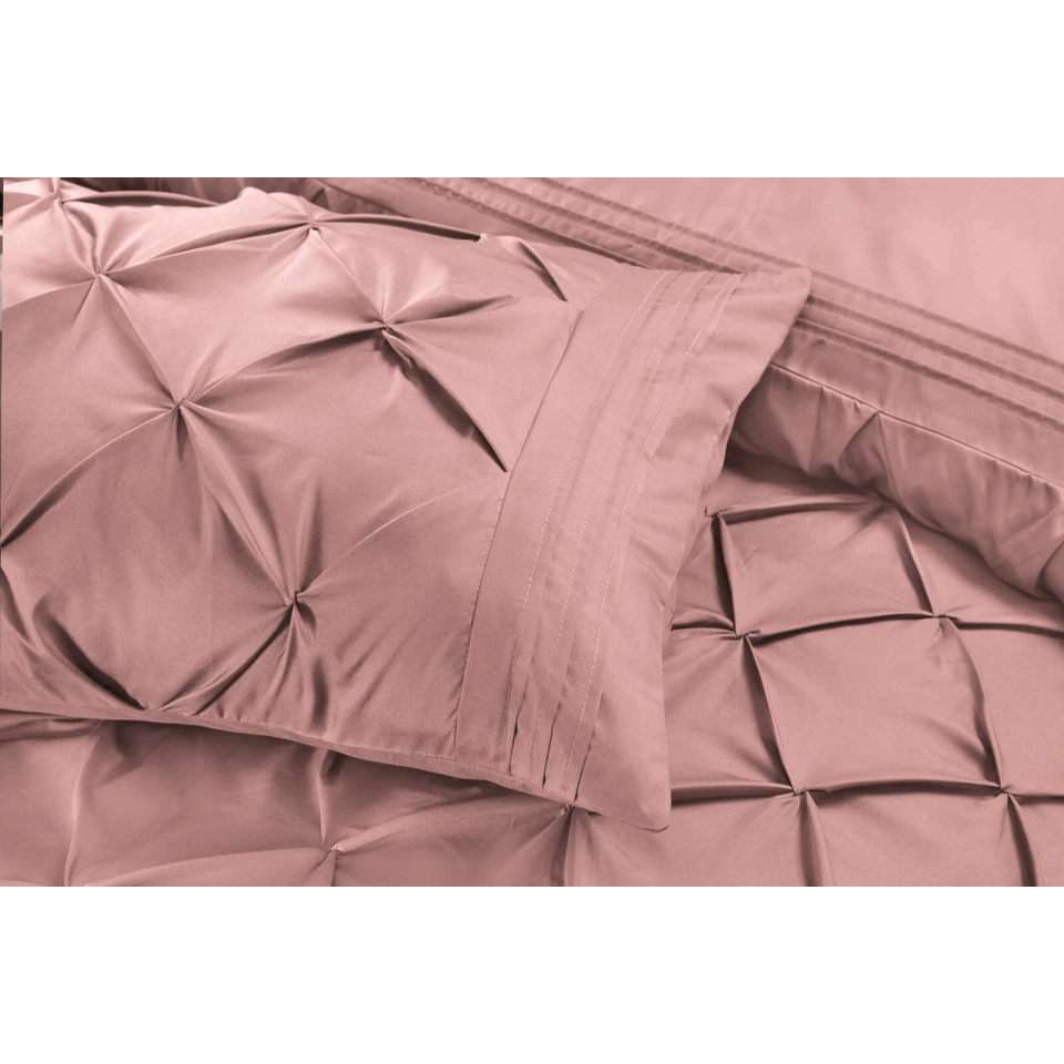 Luxury Pintuck Duvet Cover Set Double King Super King Soft Microfiber Pinch Pleat Bedding Set with Pillowcases White Silver Charcoal Pink