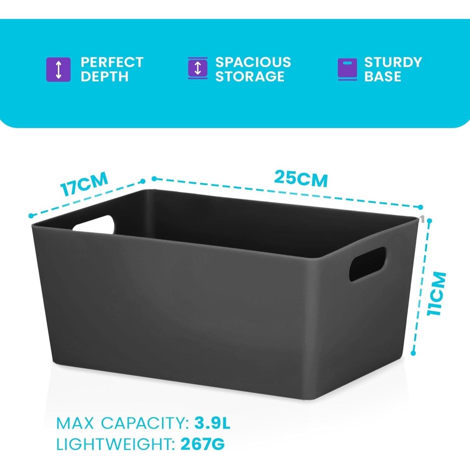 Niftii 5-Pack Plastic Storage Baskets with Sturdy Handles, Lightweight & Durable Design, Ideal for Kitchen, Bathroom, and Cleaning Organisation, 3.9L Capacity, 17 x 25 x 11cm