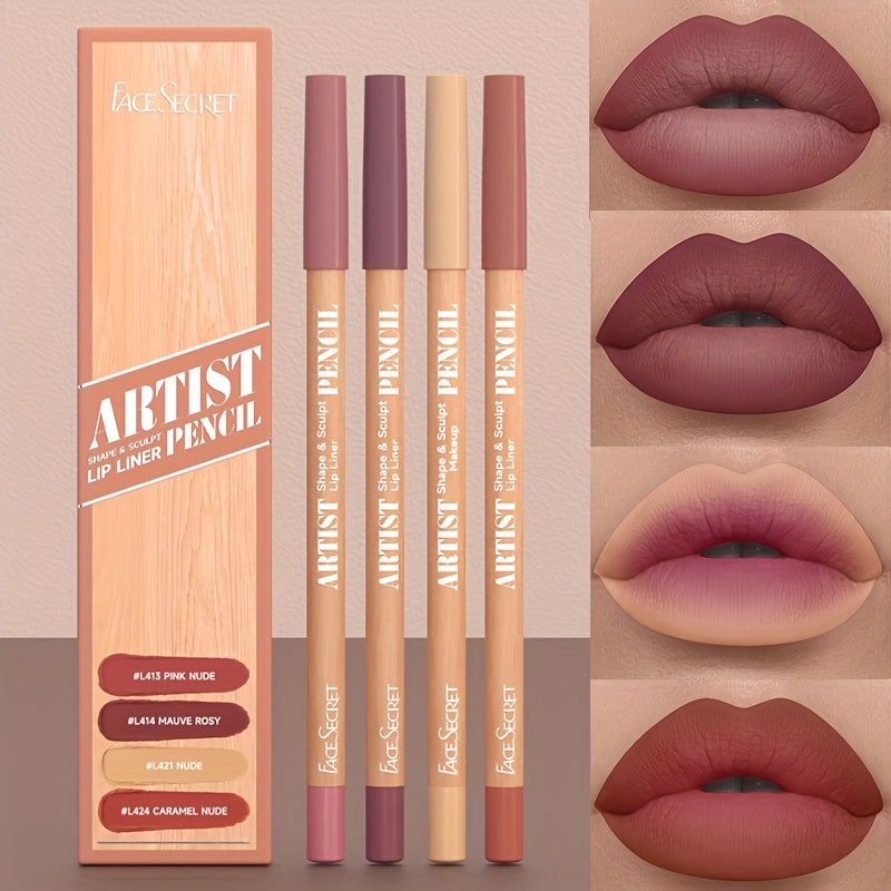 4-Pack Long-Lasting Waterproof & Smudge-Proof Lip Liner Pencils - Creamy Pigmented Matte Lip Defining Pencils with Wax-Based Formula, /Berry/// Shades Suitable for all Light Beige Types (Professional & Everyday Makeup)