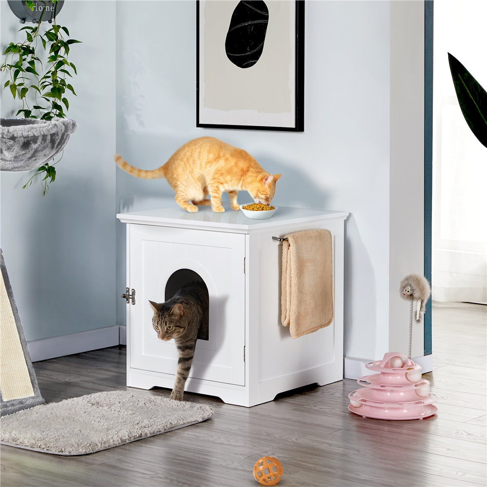 Costoffs Cat Litter Box, EEnclosed Litter Box Decorative Cat House Cat Washroom Pet Side Table Indoor Pet Crate Cat Litter Box Enclosures for Living Room, Hallway, Bathroom, Laundry Room, White