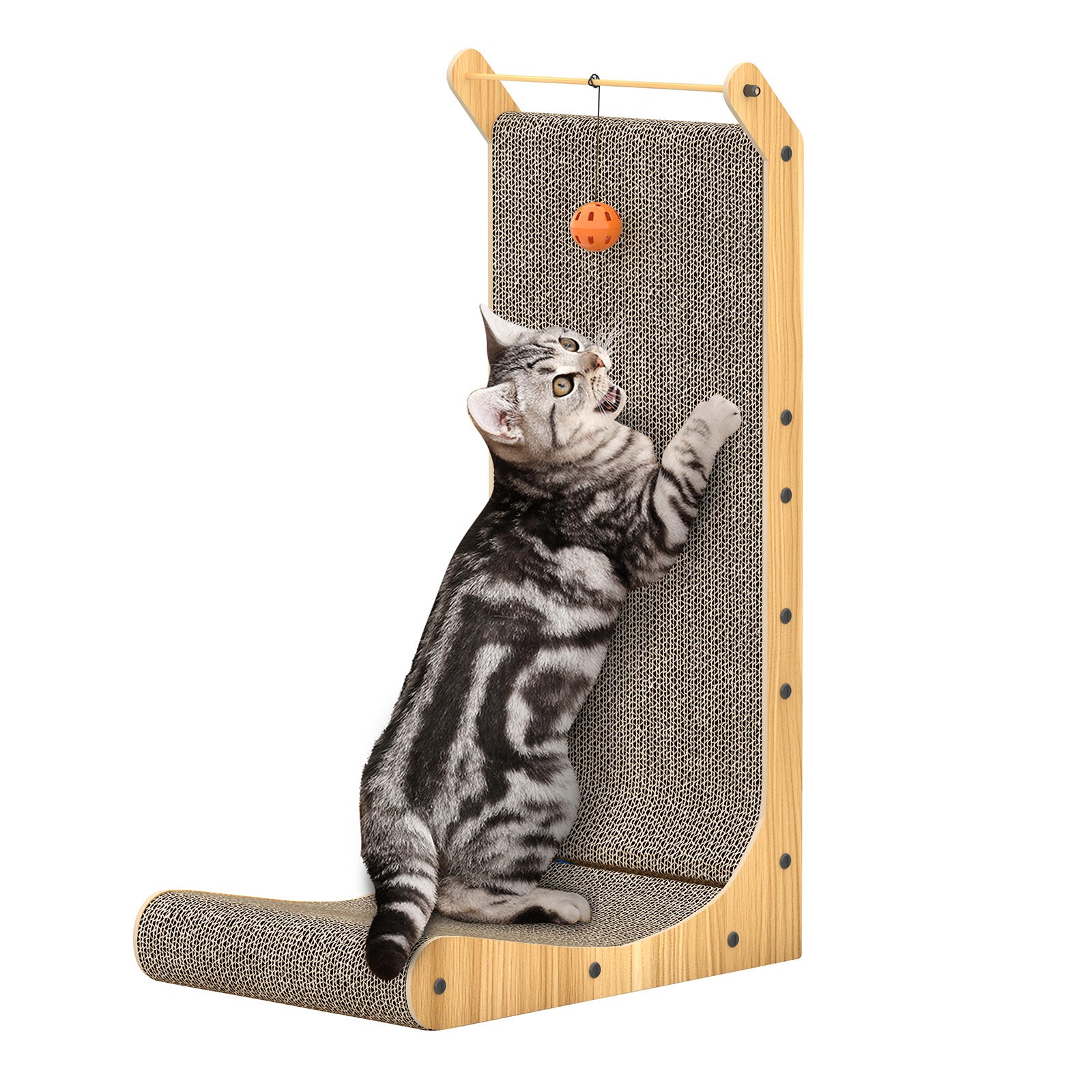 L-Shaped Cat Scratcher Cardboard Cat Scratching Post with Ball, Sofa Protector for Indoor Cats, Durable Corrugated Cat Scratch Board for Kittens & Adult Cats