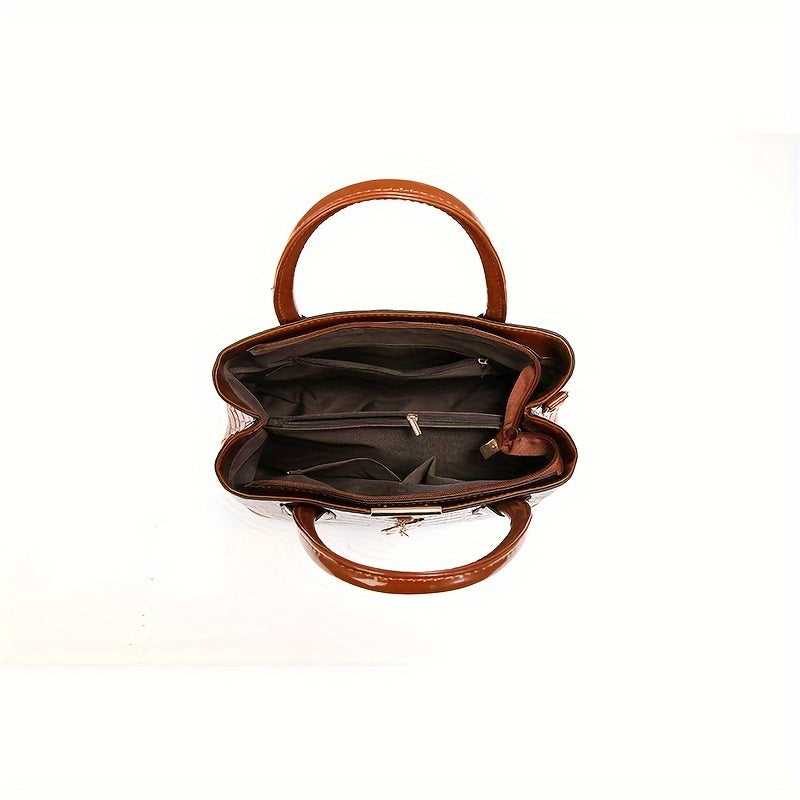 New Fashionable Handbag for Family, Large Capacity Crocodile Pattern Shoulder Bag, Perfect Gift for Middle-Aged Mothers