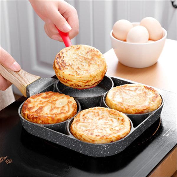 LIZIHAO 2/4 Hole Frying Pan: Omelet Pan with Non-stick Coating, Egg and Ham Handle, Thickened Design for Non-Stick Cooking.