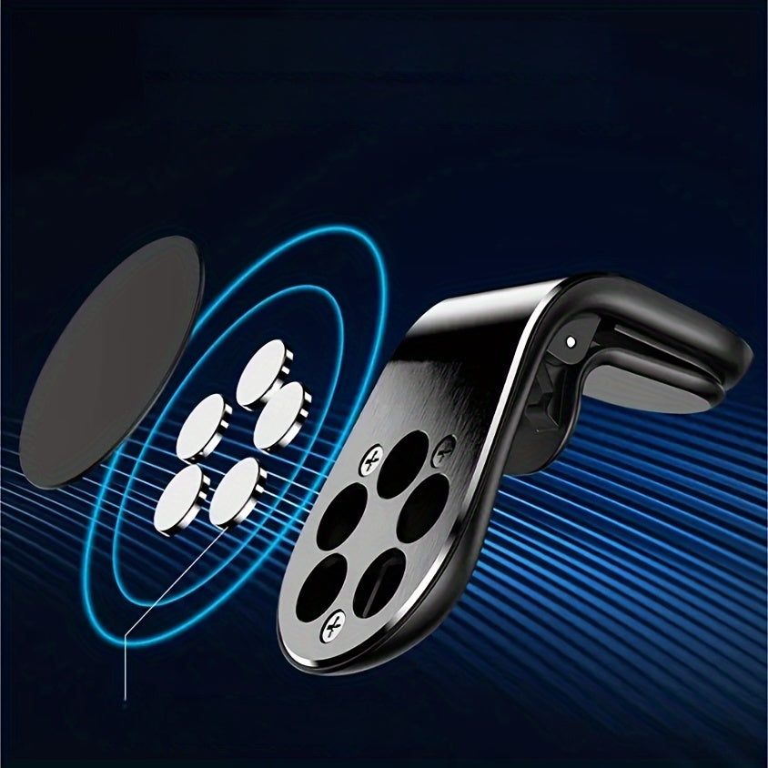 Universal Magnetic Phone Holder – L-Shaped Metal Car Air Vent Mount, Strong Magnetic Car Phone Holder for All Smartphones