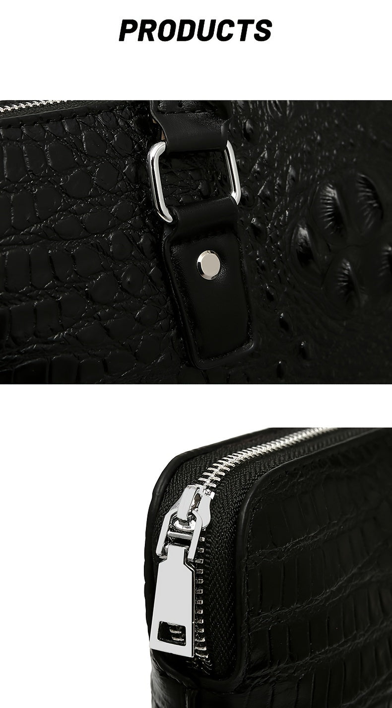 Men's Crocodile Pattern Briefcase - Stylish Business & Commuter Bag with Laptop Compartment, Adjustable Shoulder Strap, and Zipper Closure, Black, Laptop Carrying Case