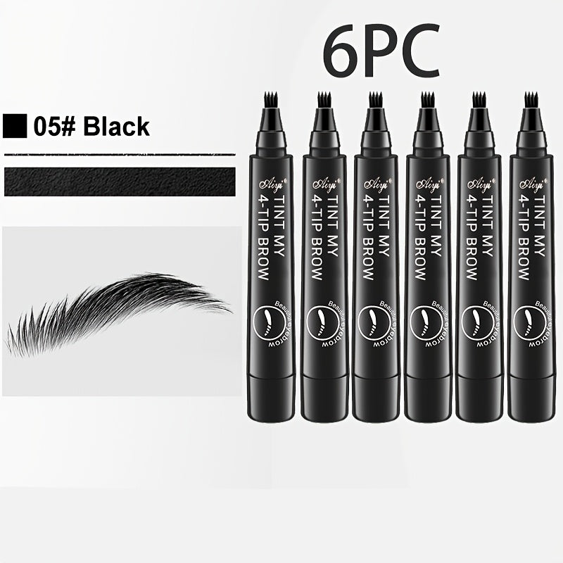 6-Pack Makeup Artist Special One-Stroke Shaped Simulation Eyebrow Feeling Ultra-Thin Four-Pronged Eyebrow Pen Waterproof and Anti-Scratch No Bleeding Natural Three-Dimensional Eyebrow Pen Natural and Vivid Roots Clear Not Rem