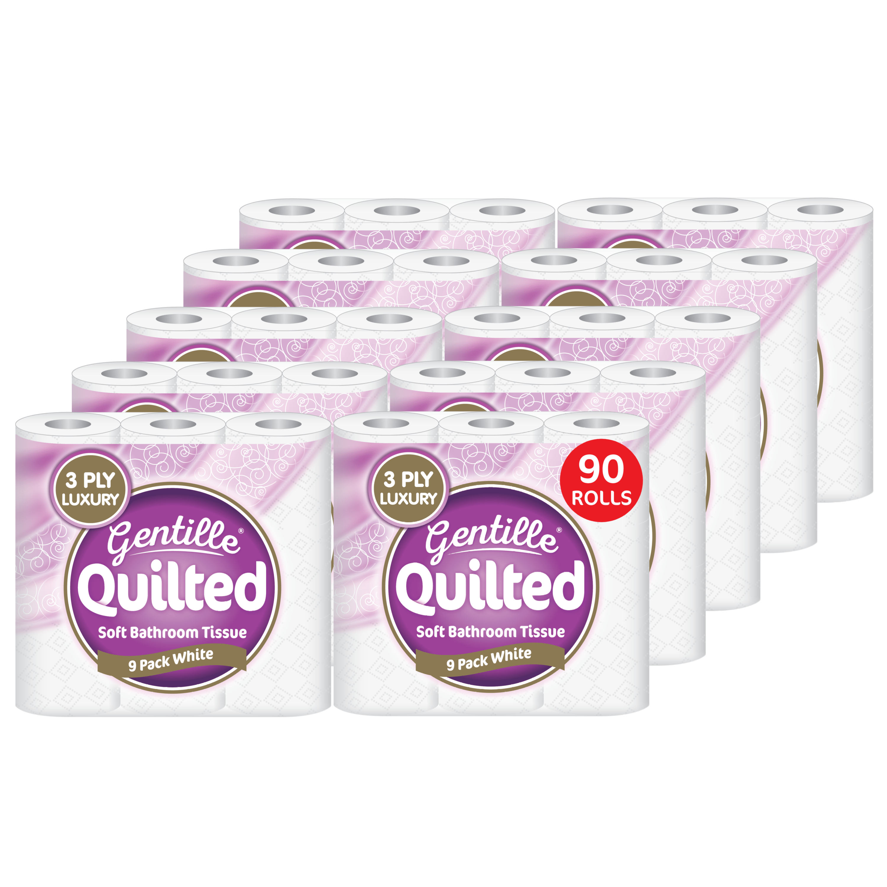 Gentille Quilted Bathroom Tissue Luxury 3-Ply Toilet Paper Soft & Strong 90 Rolls