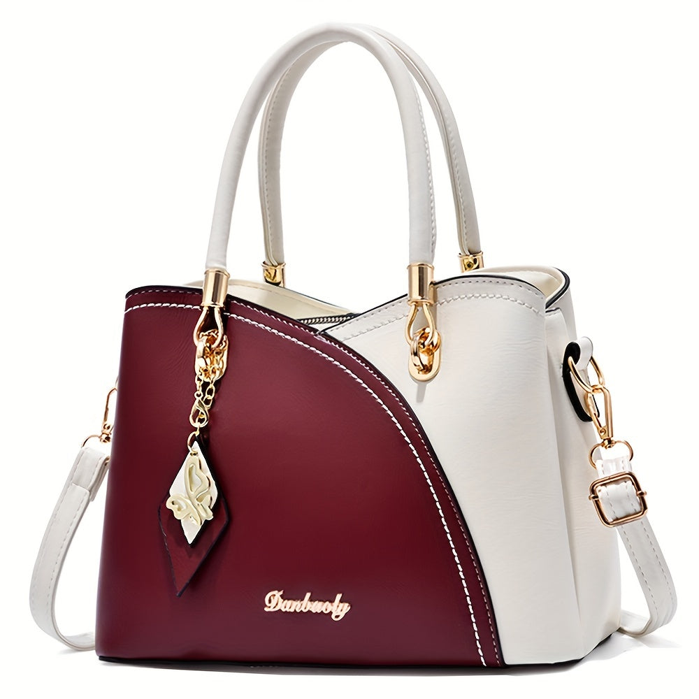 Elegant Women’s Two-Tone PU Handbag – Large-Capacity Fashion Satchel with Shoulder Strap