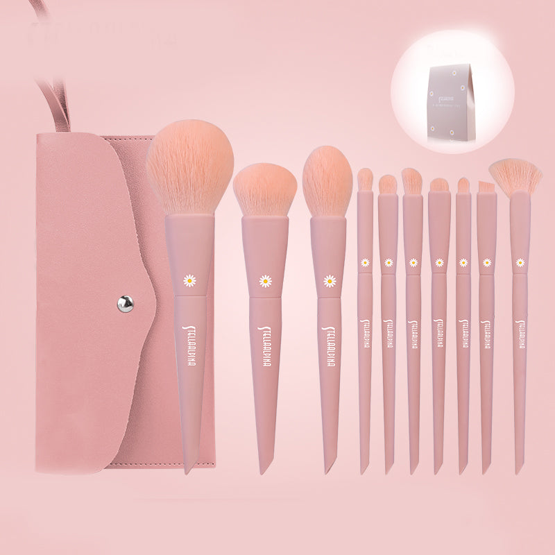 MSQ Make Up Brushes 10Pcs Makeup Brush Set: Foundation Brush, Blending Brush, Synthetic Hair Powder Brushes, Fan Brushes, Eyeshadow Brushes, Eye Brushes Set with Bag