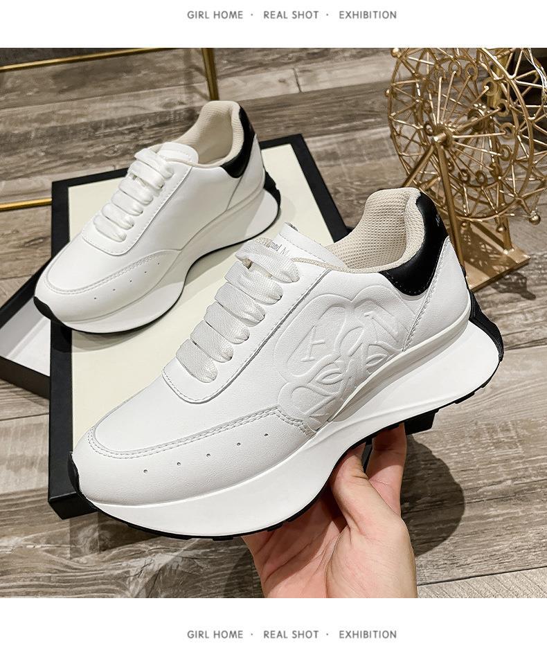 Leather Sports Casual Shoes: White, Four Seasons, Elevated Bottom Women's Shoes