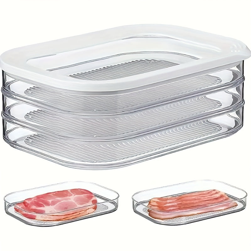 LDQ Transparent Food Storage Container Set, 1/2/3/4-Tier Stackable BPA-Free PP Fridge Organizer for Steak, Deli Meat, Cheese and More