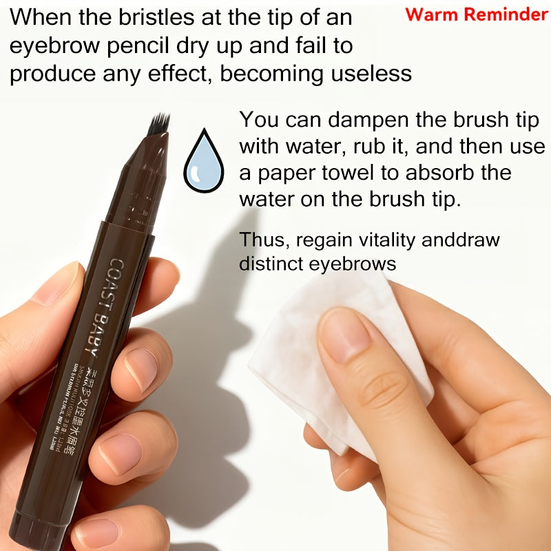 Dual-Action Quick Water Eyebrow Pencil with Multi-Branch Brush Head Design: Defines Each Hairline with a Single Stroke, Precisely Fills in Hairline, Waterproof, Long-Lasting, Smudge-Proof. Three-Dimensional Hair Flow Technolo