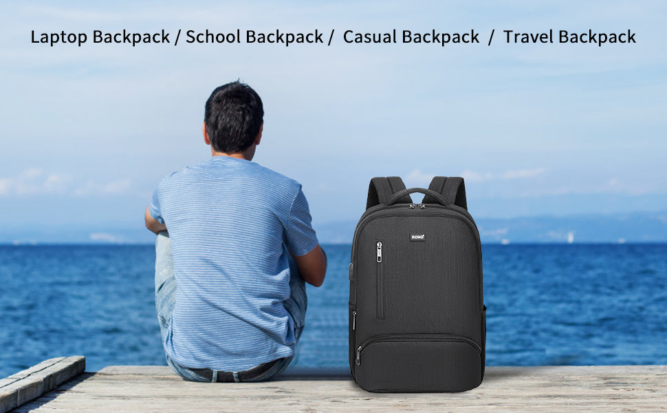 Travel Laptop Backpack with USB Port - Water Resistant 15.6 Inch Computer Bag for Work, School & Casual Use (Men/Women)
