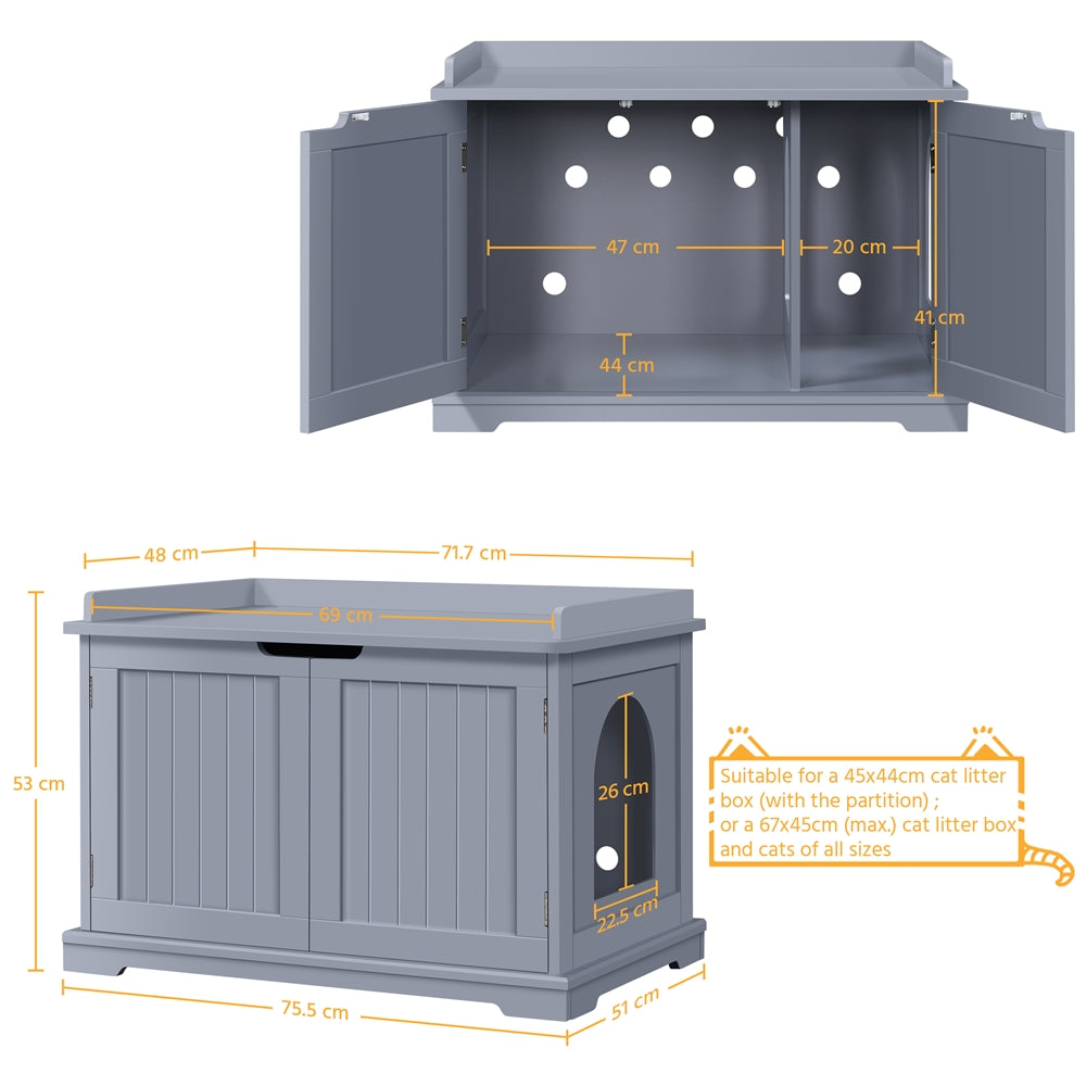 Costoffs Pet Litter Box Wooden Storage Bench Side Table with Double Doors for Cat, Decorative Cat Litter Box Hidden Bathroom