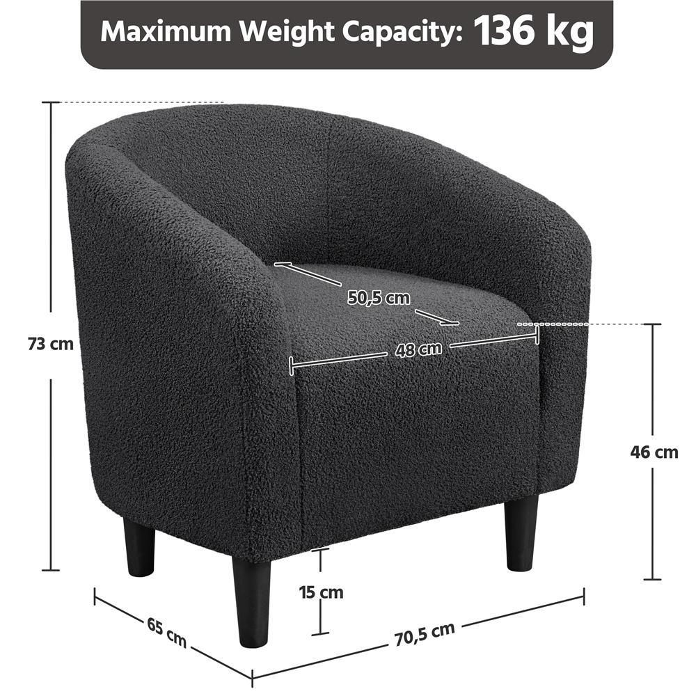 Costoffs Accent Chair, Boucle Arm Chair, Upholstered Arm Chair, Barrel Chair, Barrel Club Chair with Rounded Back/Robust Legs/Armrests for Living Room/Bedroom/Office/Home, Dark Gray/Ivory/Mustard Yellow/Black