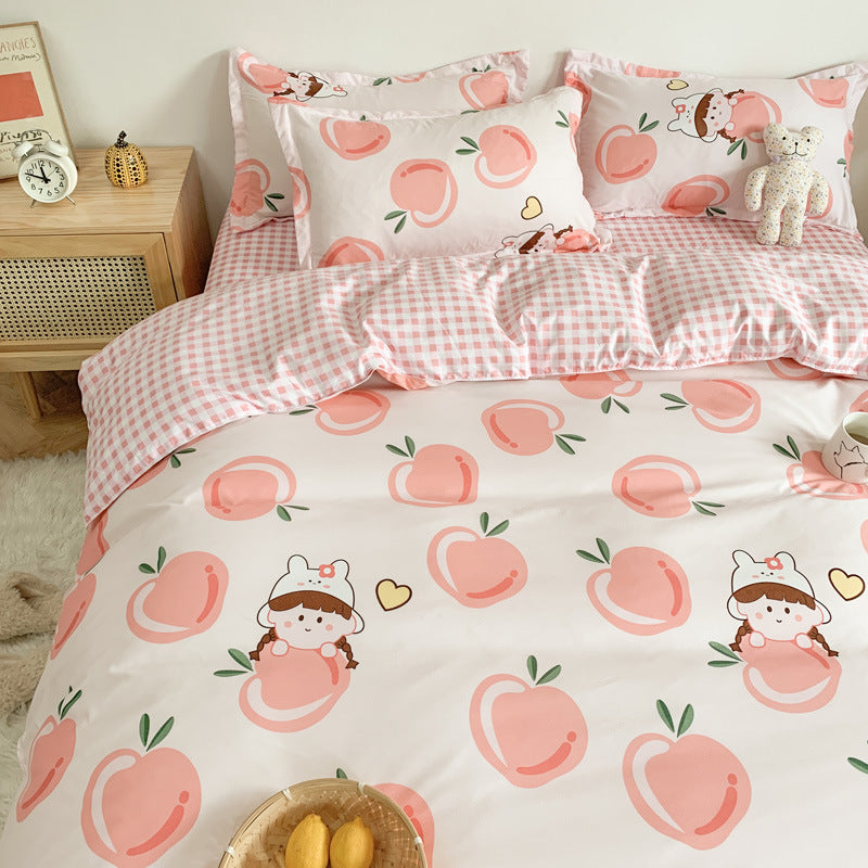 Four-Piece Cute Cartoon Bed Sheet Set: Add a touch of fun and whimsy to your bedroom with these adorable cartoon-themed sheets