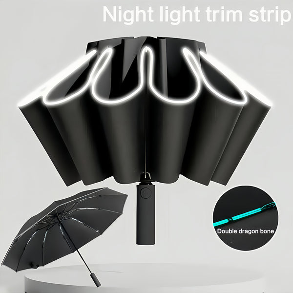 Bodyguard Reverse Car Umbrella – Automatic Open/Close, Windproof & Sunproof High-Density Microfiber, 10-Rib Double Frame with Night Reflective Strip, Travel Folding Umbrella with Storage Bag for Women