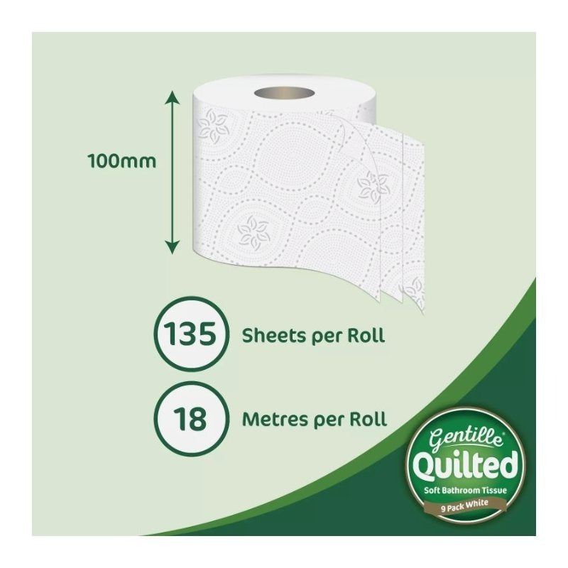 Gentille Quilted Aloe Vera Bathroom Tissue Luxury 3-Ply Toilet Paper Soft & Strong 90 Rolls Made in The UK
