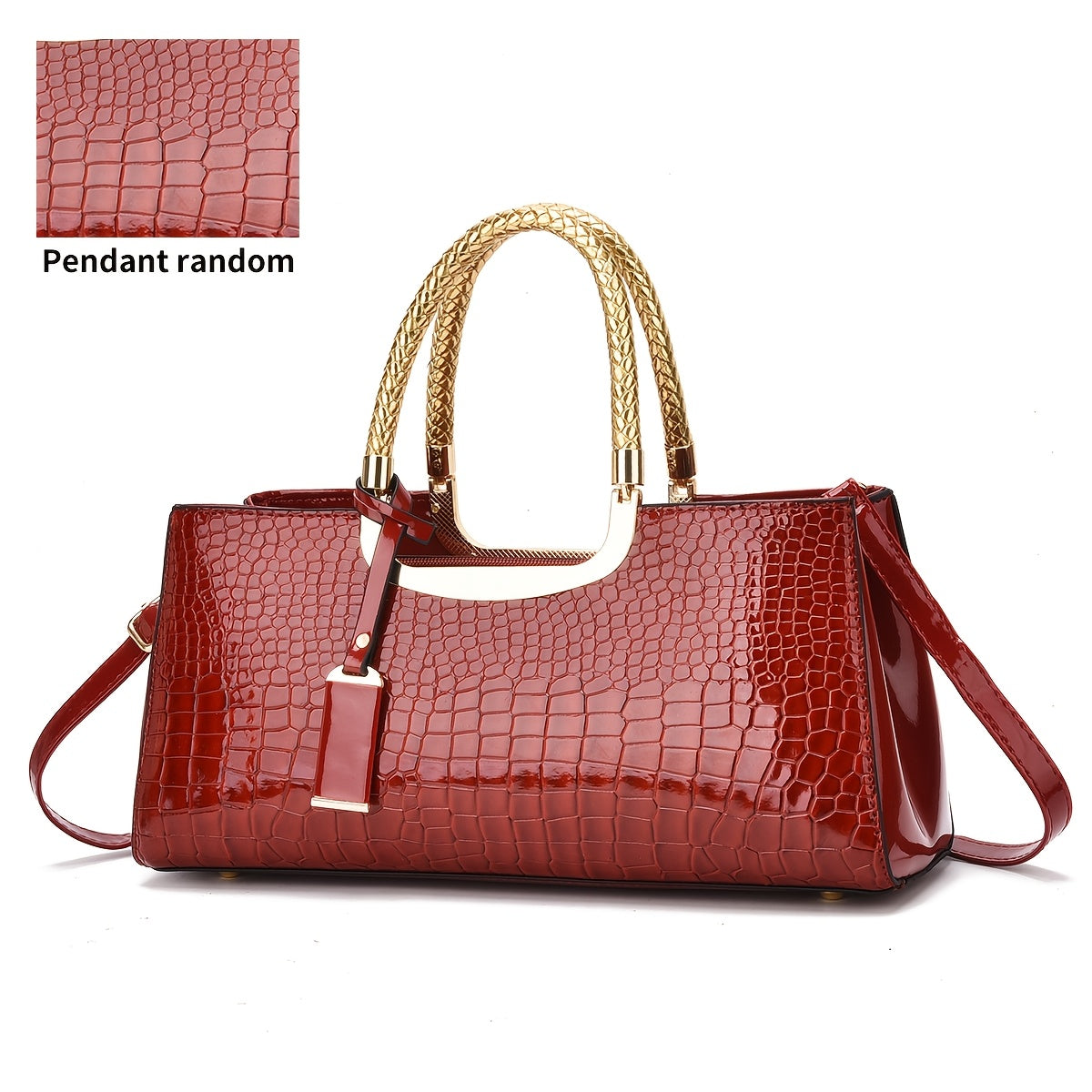 Elegant Evening Clutch, Made of Crocodile-Patterned with Golden Hardware And a Detachable Shoulder Strap - a Stylish Handbag for Parties, Weddings, And Formal Events, Luxurious Women'S Bag with a Glossy Stone-Textured Crocodi