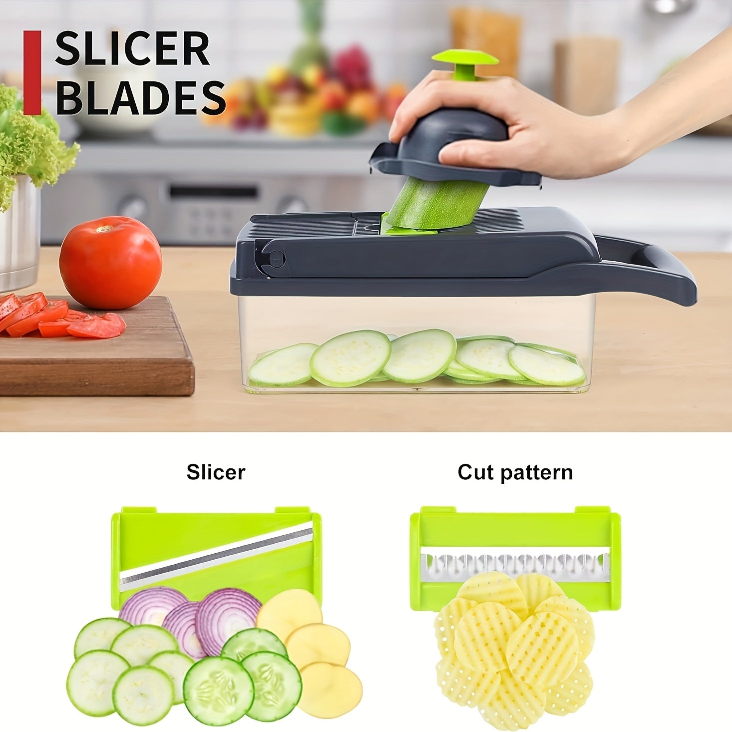 16-in-1 Multifunction Vegetable Chopper – Salad Slicer with Peeler, Mitten & 7 Chopping Blades for Fruits & Veggies