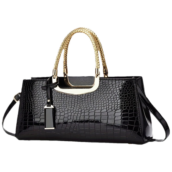 Elegant Evening Clutch, Made of Crocodile-Patterned with Golden Hardware And a Detachable Shoulder Strap - a Stylish Handbag for Parties, Weddings, And Formal Events, Luxurious Women'S Bag with a Glossy Stone-Textured Crocodi