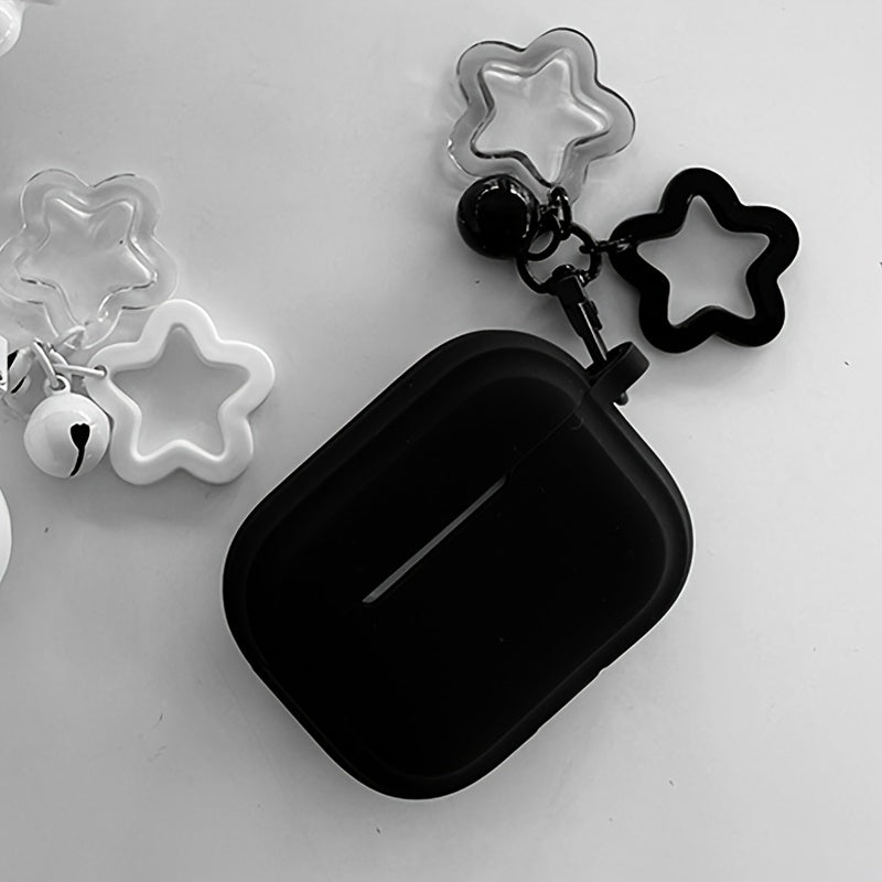 Star Keychain AirPods Case – Shockproof Protective Cover for AirPods Pro 1/2/3 with Snap Closure, Black