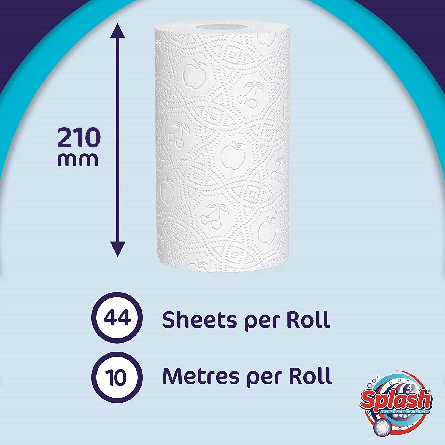 Kitchen Towels. Splash 2-ply Quilted Paper Rolls. Responsibly Sourced. Strong. 10m per Roll