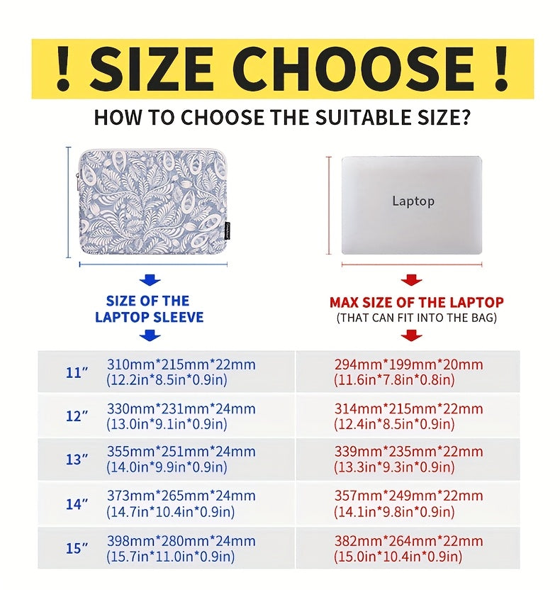 Canvas Artisan Shockproof Laptop Case Bag with Floral Print - Compatible with for lenovo MacBook Matebook, Durable Zipper Closure, Polyester Lining, Lightweight Design for Daily Commute & Outdoor Use, Laptop Bag, Portable Tec