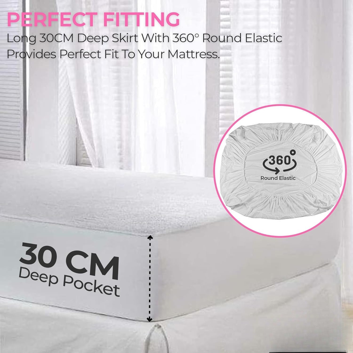 30 cm Extra Deep – Breathable and Noiseless Bed Cover for Total Peace of Mind – Deep Elastic Fit for Secure Coverage and Smooth Sleep Surface – Shields Against Everyday Spi