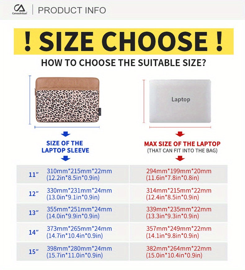 Leopard Print Shockproof Laptop Bag with Zipper Closure - Durable PU Cover, Compatible with MagicBook & Matebook, Spacious Design, Casual Style, Lining, Perfect for Daily Commute &