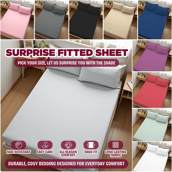 Mystery Color Bedding – Fitted Sheets & Pillowcases | Surprise Bedding in Random Colors | Soft-Touch, Breathable & Long-Lasting Bedding with Elastic Corners for a Perfect Fit | Wrinkle-Free Bed Sheet in Single, Double & Kin