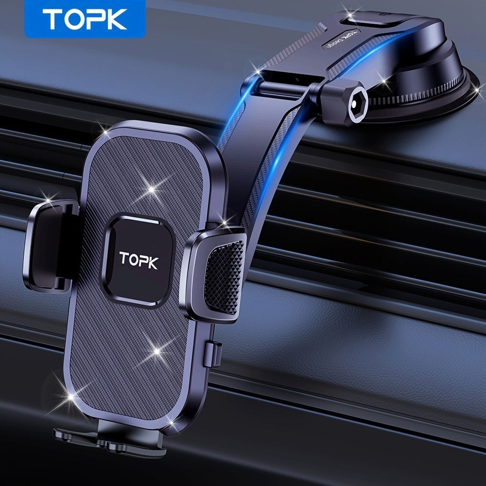 D38-C Car Phone Holder Mount by TOPK, Enhanced Adjustable Cell Phone Holder for Car Dashboard, Works with All Phones in Both Horizontal And Vertical Positions