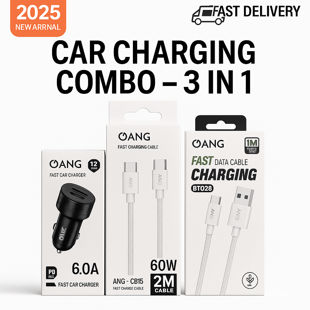 Fast Car Charger & Cable Bundle – Quick Charge Adapter with USB-to-Lightning and USB-C to USB-C Cables for Rapid Charging in Any Vehicle