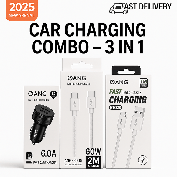 Fast Car Charger & Cable Bundle – Quick Charge Adapter with USB-to-Lightning and USB-C to USB-C Cables for Rapid Charging in Any Vehicle