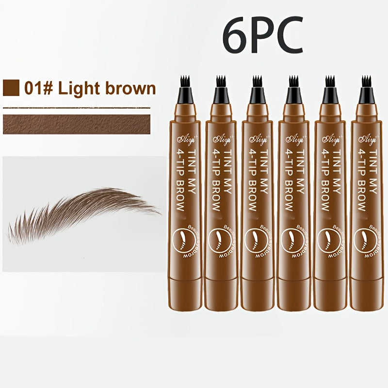 6-Pack Makeup Artist Special One-Stroke Shaped Simulation Eyebrow Feeling Ultra-Thin Four-Pronged Eyebrow Pen Waterproof and Anti-Scratch No Bleeding Natural Three-Dimensional Eyebrow Pen Natural and Vivid Roots Clear Not Rem