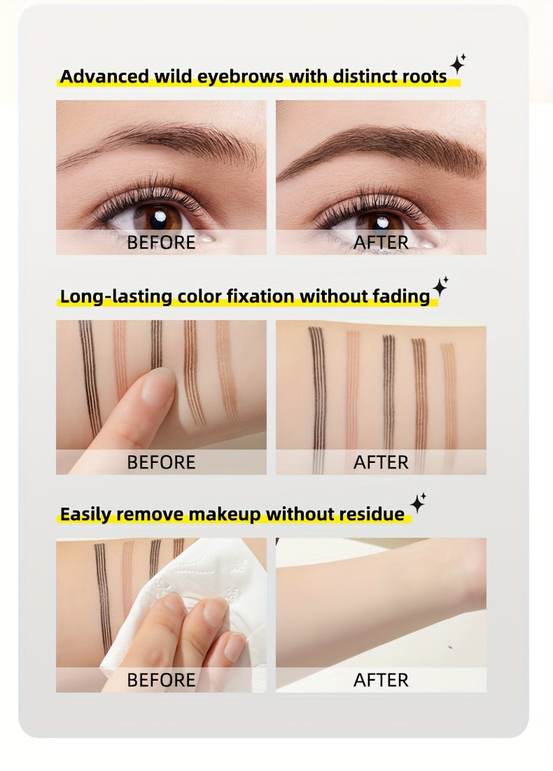 6-Pack Makeup Artist Special One-Stroke Shaped Simulation Eyebrow Feeling Ultra-Thin Four-Pronged Eyebrow Pen Waterproof and Anti-Scratch No Bleeding Natural Three-Dimensional Eyebrow Pen Natural and Vivid Roots Clear Not Rem