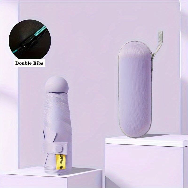 Thickened 5-Fold Mini Umbrella – Windproof, Ultra-Light, Compact Capsule Design, 6-Rib Manual Open with Rubber Handle, Stylish Portable Umbrella for Men, Women & Kids