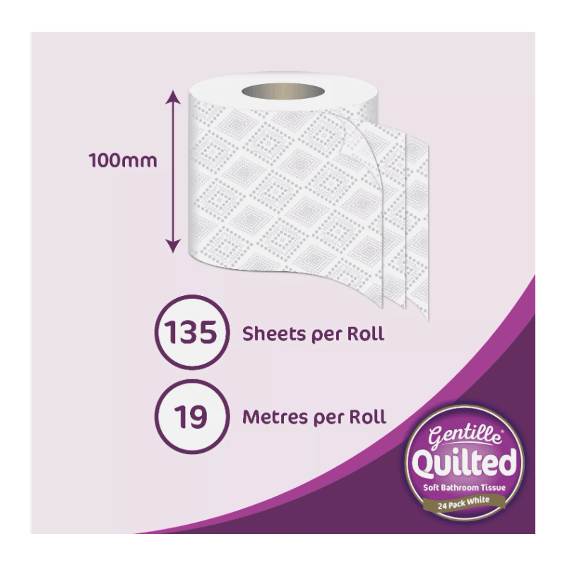 Gentille Quilted Bathroom Tissue 48 Rolls Luxury 3-Ply Toilet Paper Soft & Strong