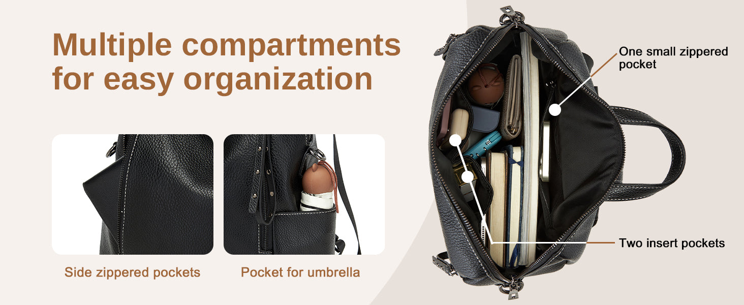 Miss Lulu Women's Anti-Theft PU Backpack, Large Capacity Convertible Shoulder Bag for School, Work, Travel & Daily Use, Multi-Po